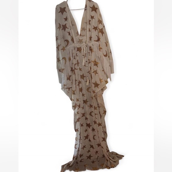 Flutterdress White with Gold Star and Moon Design Maxi Dress - Picture 5 of 13